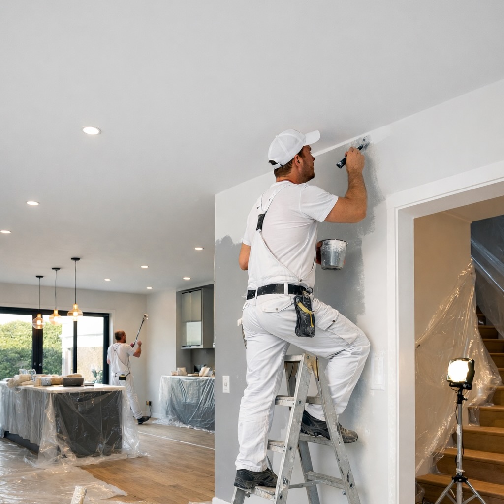 Geschilderde muren en plafond in een woning door Perfect Building